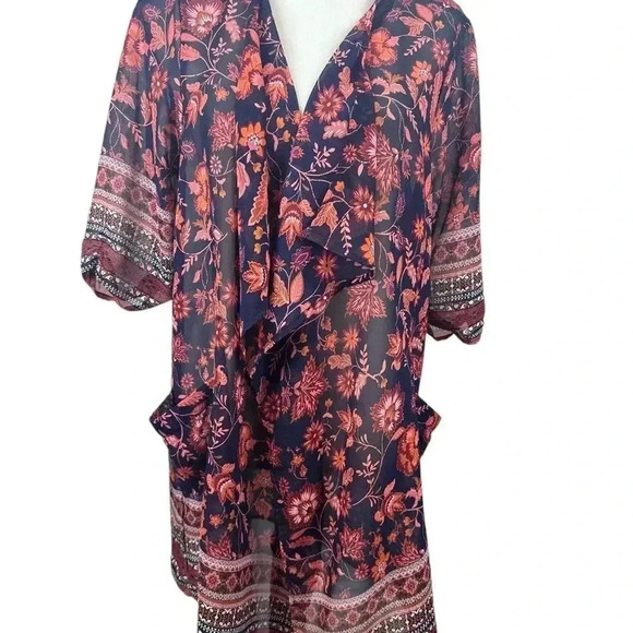 Band of Gypsies orange and blue open front flowy kimono size XS - Picture 2 of 9